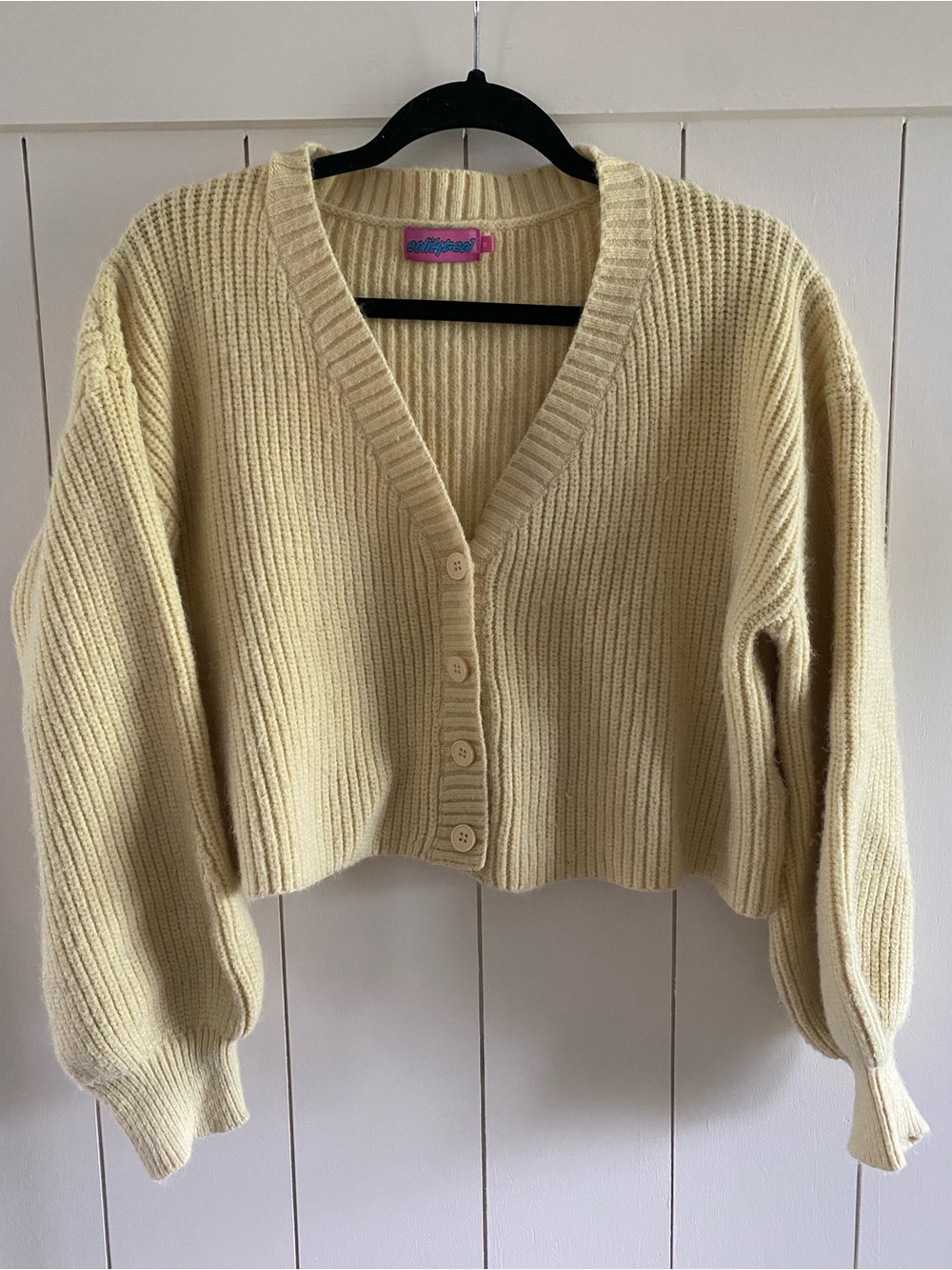 Edikted Butter Yellow Cropped Cardigan Sweater